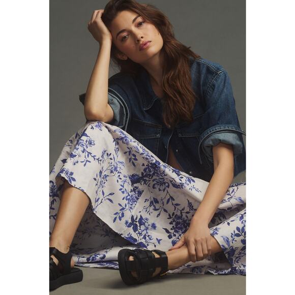 NWT Anthropologie Maeve Blue Poplin Midi Skirt - Large - Picture 2 of 5